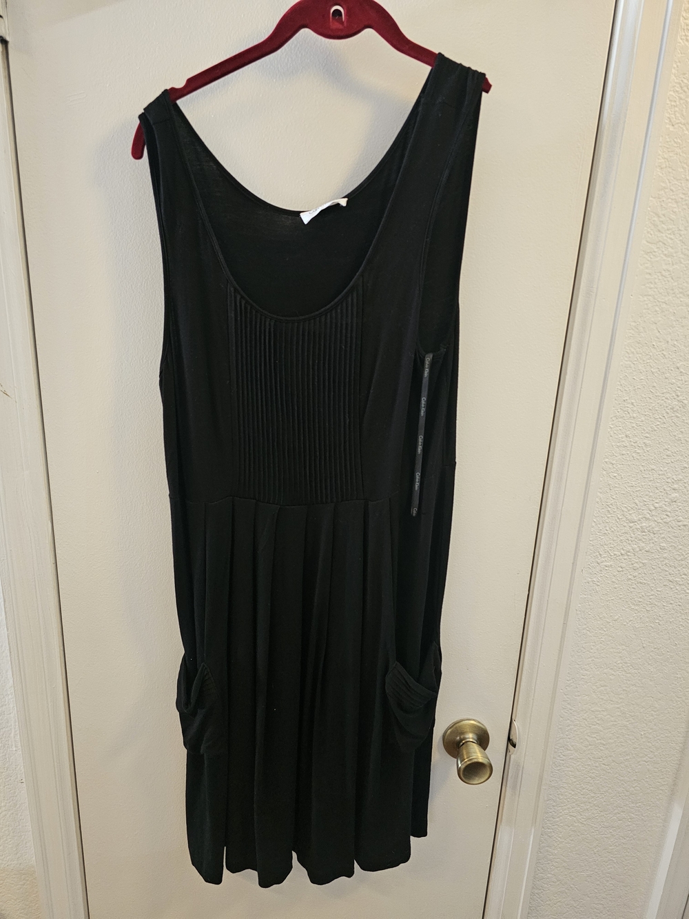 Calvin Klein Black Sleeveless Midi Dress with Pleated Front